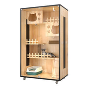 125 cm White Wooden Cat Condo with Wheels & Glass Doors