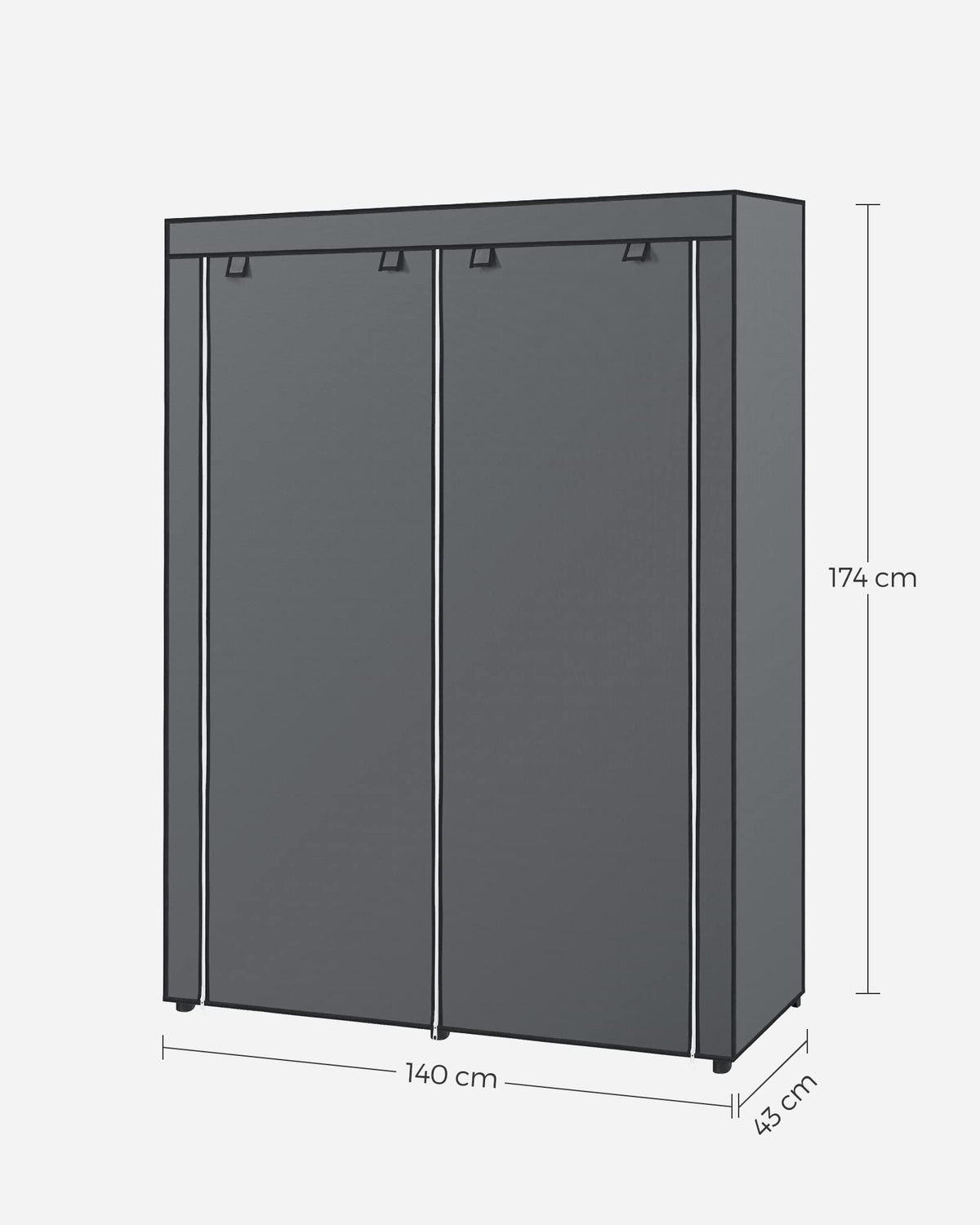 Wardrobe, Clothes Storage Wardrobe for Bedroom with 2 Clothes Rails, Fabric Portable Wardrobe, Collapsible, Clothes Rack, for Closet, 43 x 140 x 174 cm, Grey RYG02GY
