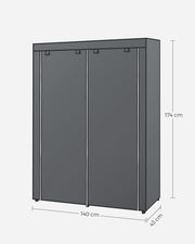 Wardrobe, Clothes Storage Wardrobe for Bedroom with 2 Clothes Rails, Fabric Portable Wardrobe, Collapsible, Clothes Rack, for Closet, 43 x 140 x 174 cm, Grey RYG02GY