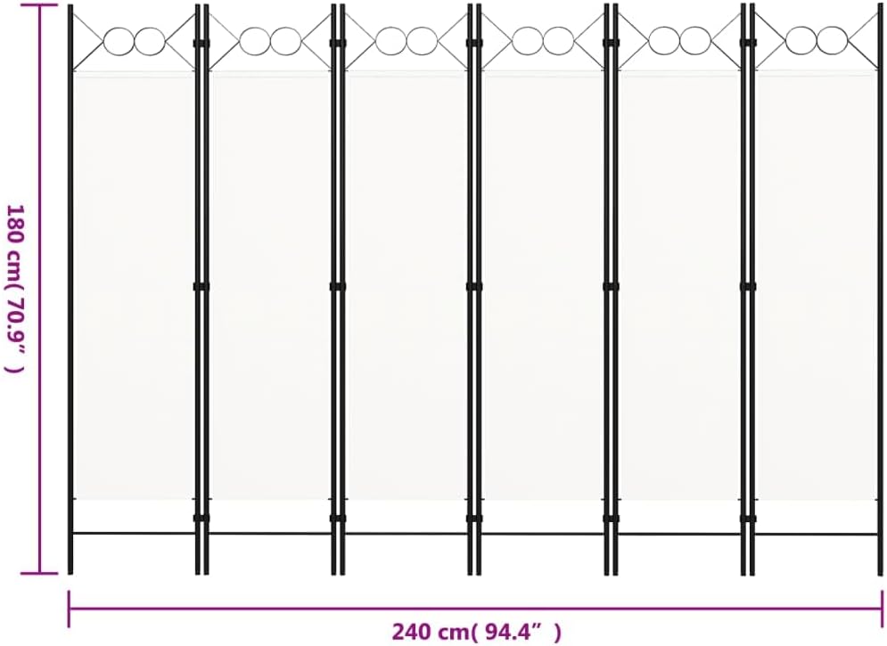 Cream 6-Panel Fabric Room Divider – 240 × 180cm