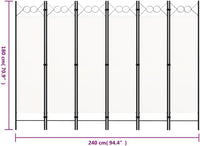 Cream 6-Panel Fabric Room Divider – 240 × 180cm