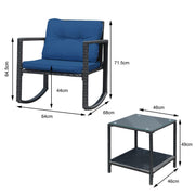 3-Piece Navy Rattan Rocking Chair & Glass Table Set