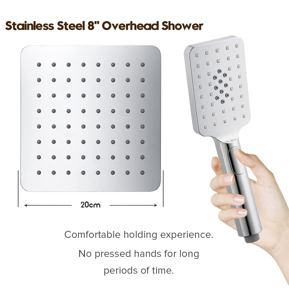 8-Inch Square Twin Shower Rail Set – Chrome or Black