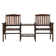 2-Seater Timber Garden Bench with Folding Table & Umbrella Hole