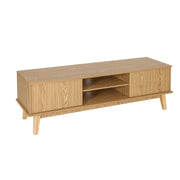 140 cm Pine TV Unit with 2 Cabinets & Open Shelves