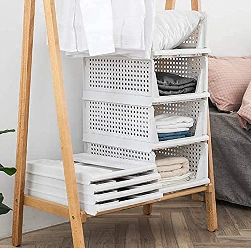 5Pack Plastic Storage Boxes, Foldable Drawer Boxes, Stackable Wardrobe Organiser, Shelf Storage Box, Shelf Baskets, Wardrobe, Stacking Drawers, Storage Boxes, for Kitchen, Bedroom