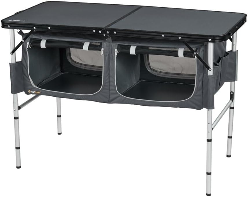 OZtrail Folding Table with Storage, Black/Silver
