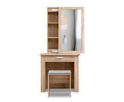 Oak-Look Sliding-Mirror Dressing Table & Linen Stool