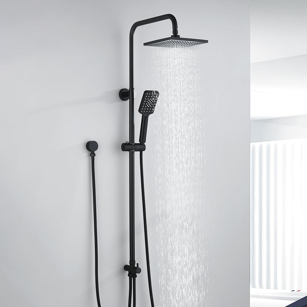 8-Inch Square Black Twin-Hose Shower System