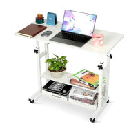 White Mobile Height-Adjustable Laptop Desk with Storage