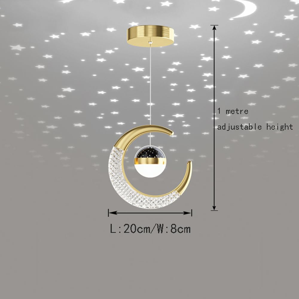 Moon Pendant Lamp, Ceiling Lamp, Creative Styling, for Bedroom Living Room Restaurant Bar Kitchen (Gold, Cool White)