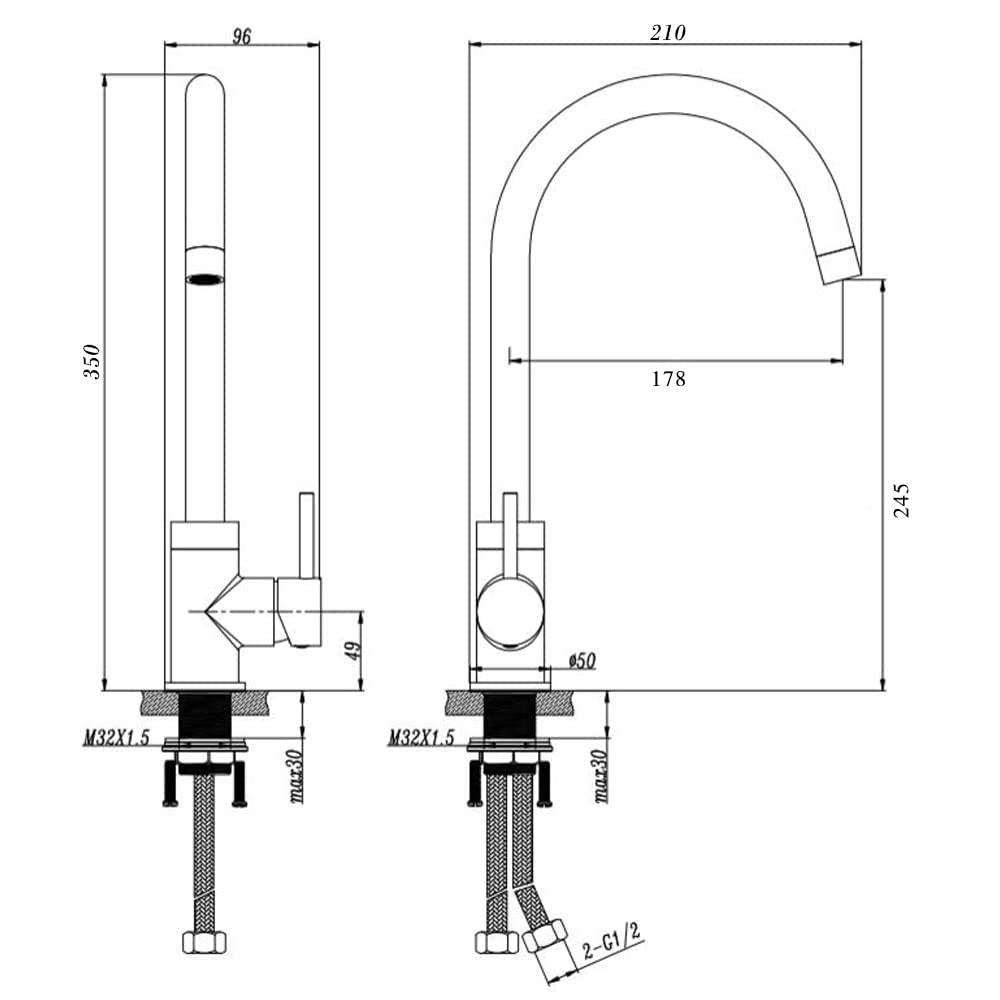 Matte Black Brass Kitchen Mixer Tap – 360° Swivel