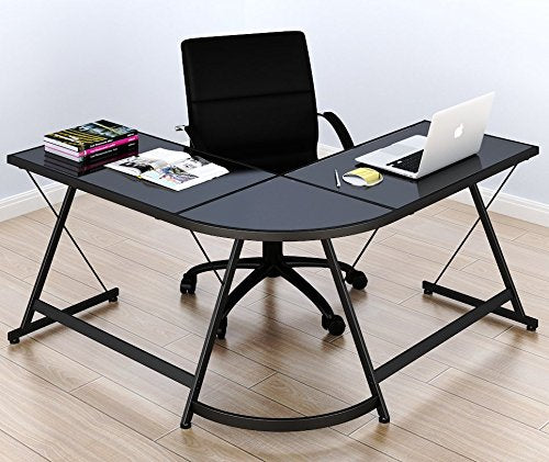 Black L-Shaped Glass Computer & Gaming Desk