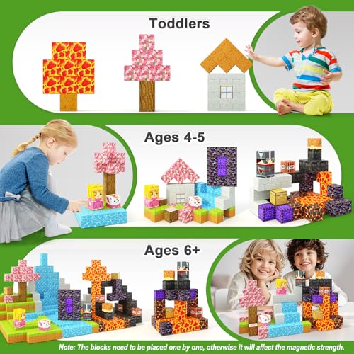 Magnetic Blocks - Build Mine Magnet World Magic Portal Set, Magnetic Tiles Building Blocks Toddler Toys STEM Sensory Outdoor Toys for 3+ Year Old Boys & Girls, Creative Kids Games Kids Toys