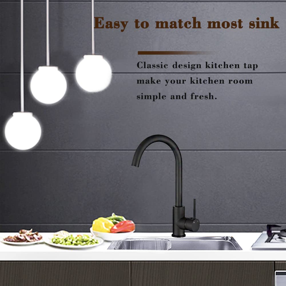 Matte Black Brass Kitchen Mixer Tap – 360° Swivel