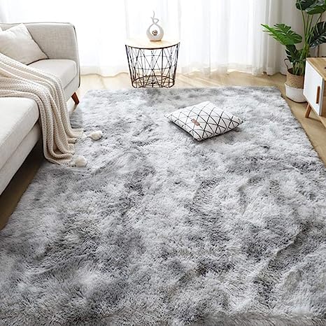 Super Soft Indoor Modern Shag Area Silky Smooth Fur Rugs Fluffy Rugs Anti-Skid Shaggy Area Rug Dining Room Home Bedroom Carpet Floor(Grey White, 120x160cm）