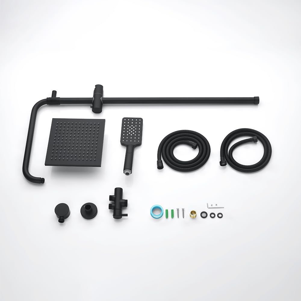 8-Inch Square Black Twin-Hose Shower System