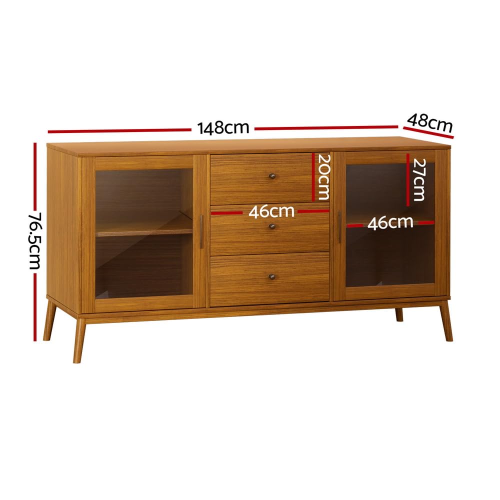 Oak Sideboard with Glass Doors & Drawers