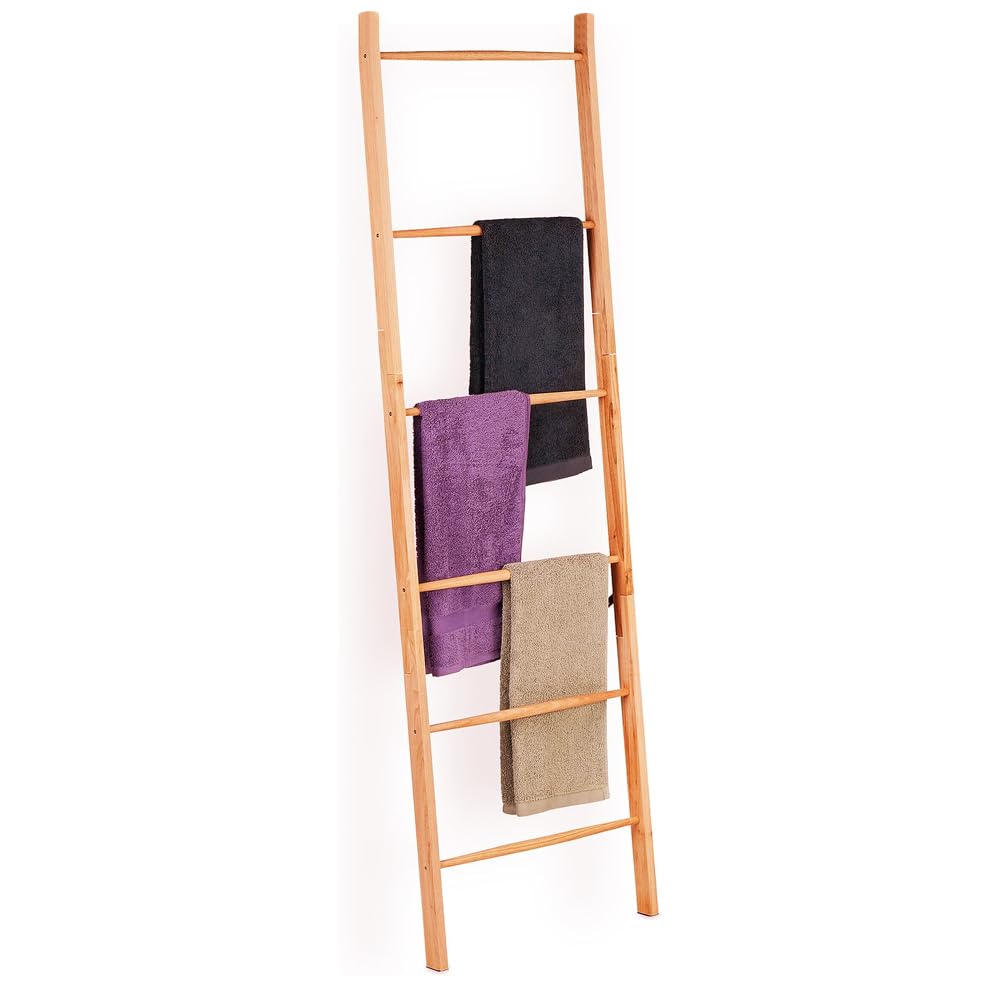 6-Rung Bamboo Leaning Ladder for Towels, Blankets & Quilts