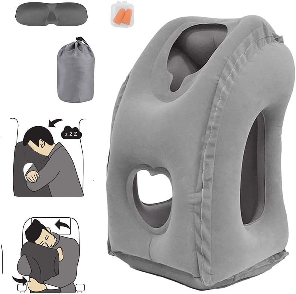Inflatable 45° Forward-Lean Travel Pillow Set – Grey