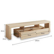 200 cm Oak TV Cabinet with 2 Drawers & Open Shelf
