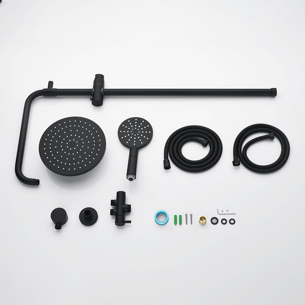 9-Inch Round Black Twin-Hose Shower System