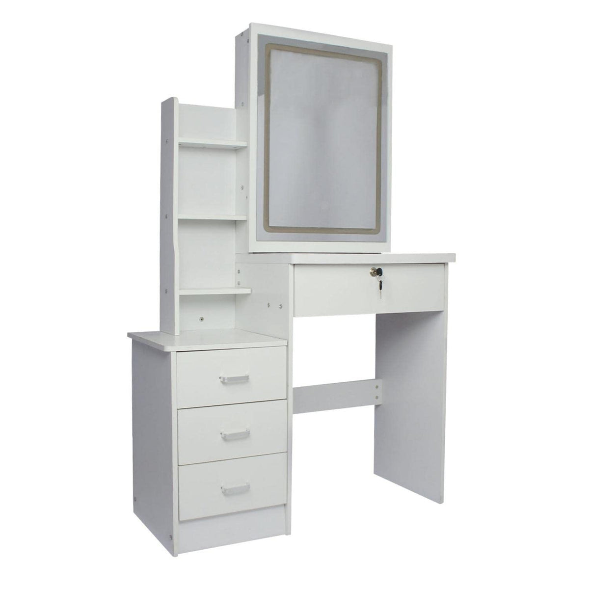 Dressing Table, Makeup Desk with Stool and Sliding Come with Storage and Drawer, Modern Design, White Makeup Table with Mirror and Chair, 3 Color and Brightness LED Mirror