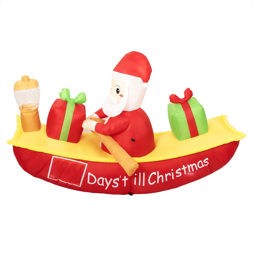 Christmas Inflatable Santa Clau Boat Xmas Indoor Decorations with LED Lights,Fast Self-Inflatable and deflatable,Waterproof Home Garden Holiday Party Outdoor Decor Red Colour 135cm x 210cm