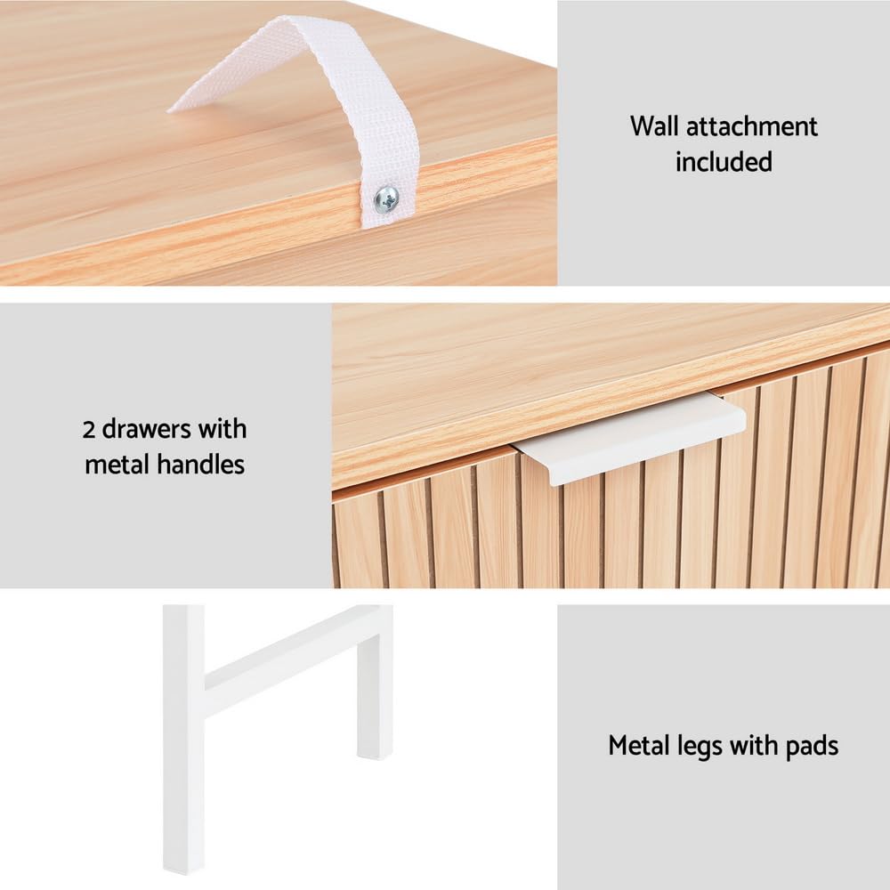 Natural Wood & White Console Table with Drawer