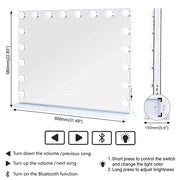 Vanity Smart Mirror with Lights Bluetooth Speaker USB Power Charging Large Hollywood Lighted Mirror with 18 Dimming LED Bulbs for Tabletop/Wall-Mounted