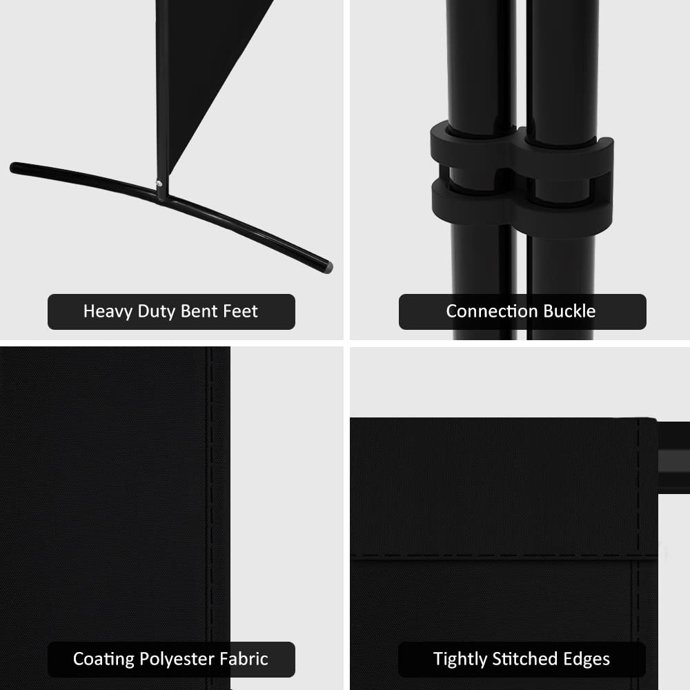 Black 3-Panel Room Divider with Gap Covers – 260 × 180cm
