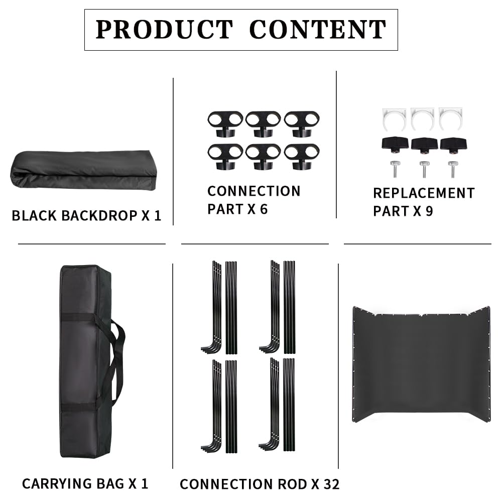 4 × 2.4m Black Photography Backdrop & Support System