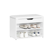 White 2-Tier Shoe Cabinet Bench with Folding Seat