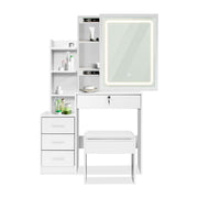 Dressing Table, Makeup Desk with Stool and Sliding Come with Storage and Drawer, Modern Design, White Makeup Table with Mirror and Chair, 3 Color and Brightness LED Mirror