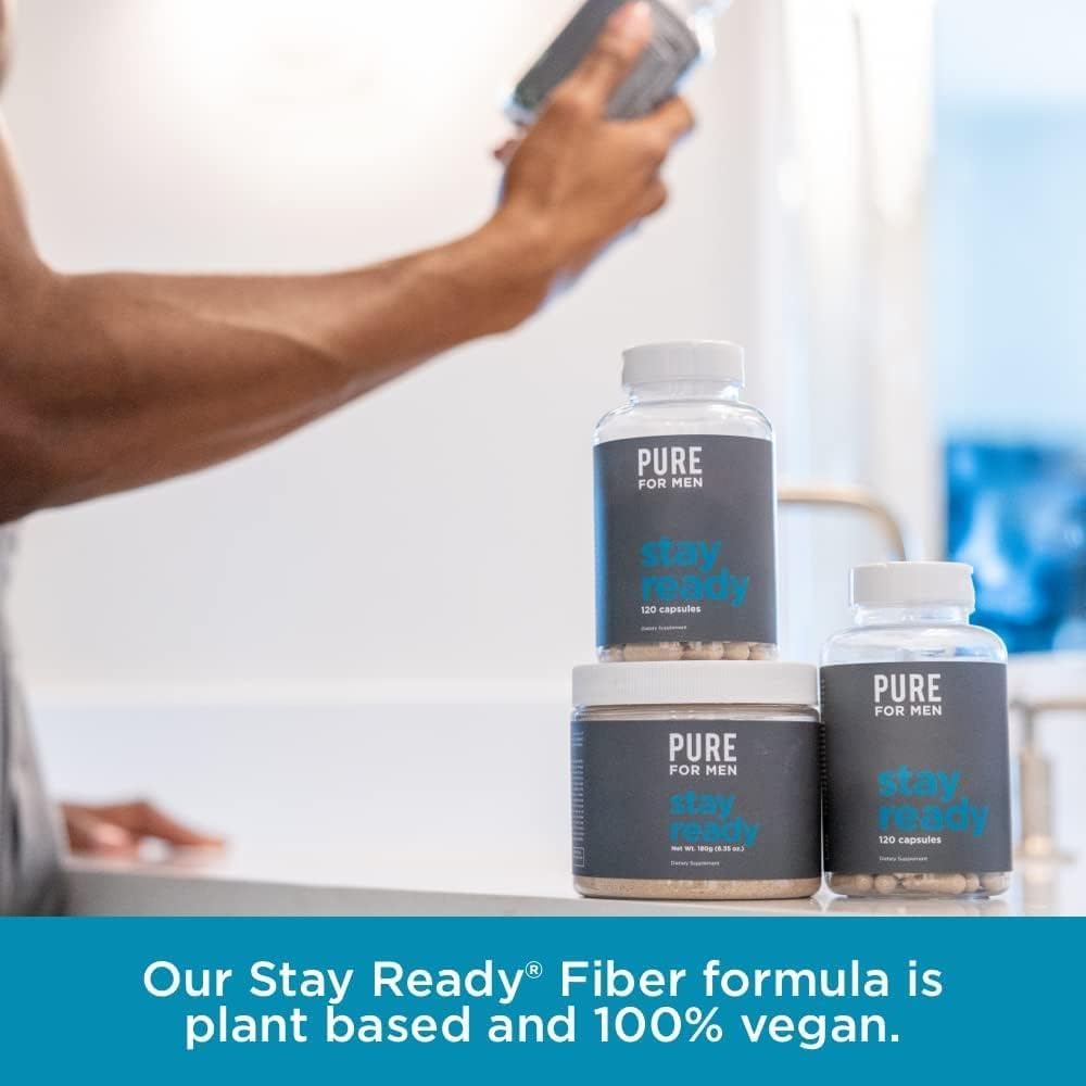 Pure for Men Original Cleanliness Stay Ready Fiber Supplement, 120 Vegan Capsules, Helps Promote Digestive Regularity. Psyllium Husk, Chia Seeds, Oat Fibre, Proprietary Formula