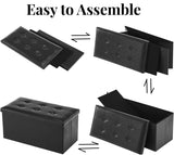 Folding Storage Ottoman Bench, Footrest Couch for Living Room, Storage Bench with Padded Seat for Bedroom Hallway (Black 1, 76 x 38 x 38 cm Leather)