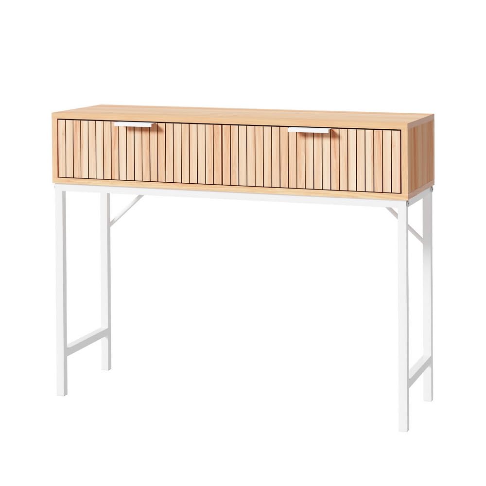 Natural Wood & White Console Table with Drawer