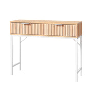 Natural Wood & White Console Table with Drawer