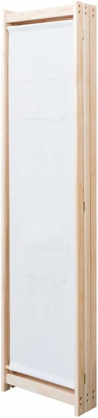 Cream 3-Panel Fir-Wood Room Divider with 5 Storage Pockets