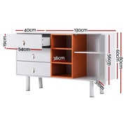 White & Orange Sideboard with Shelves & Drawers
