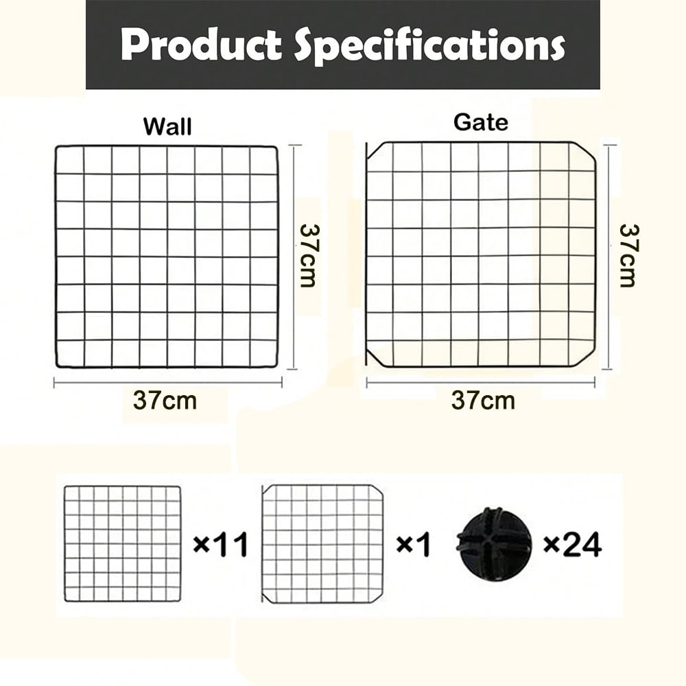 12-Panel Black Wire Small-Animal Playpen – 37 × 37 cm Panels