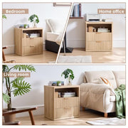 Fluted 2-Drawer Bedside Table with Open Shelf – Natural Oak