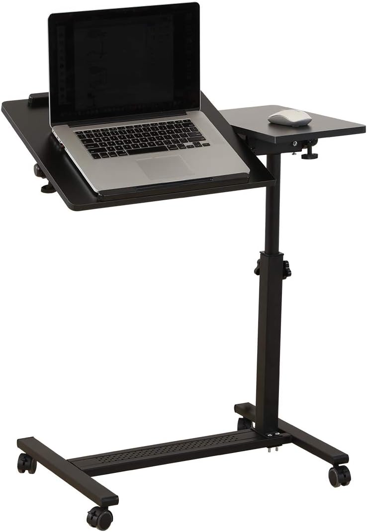 Black Adjustable Rolling Overbed & Sofa-Side Table