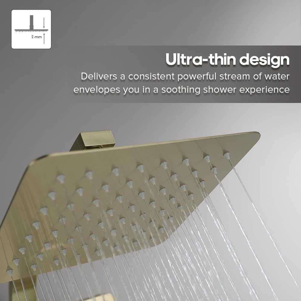 8-Inch Square Brushed-Gold Twin Shower Rail Set