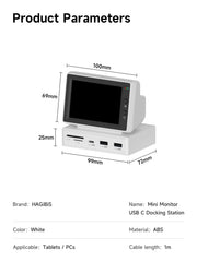 3.5inch IPS USB Mini Screen with USB C Hub, USB-C&HDMI Monitor AIDA64 Mini PC CPU RAM HDD Data Monitor Temperature Electronic Album Floating Lyrics Display Sub Screen for Laptop PC (960x640)