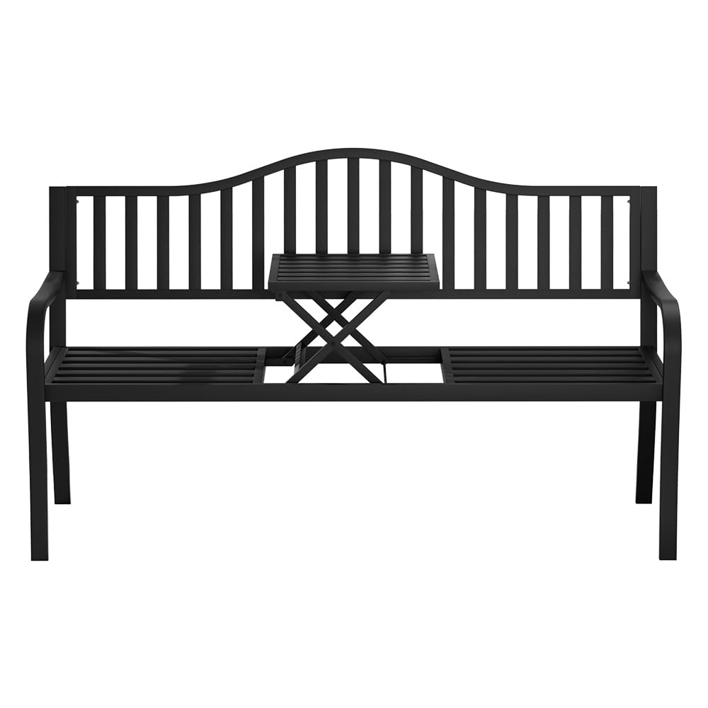 151 cm 3-Seat Garden Bench with Hidden Centre Table – Black