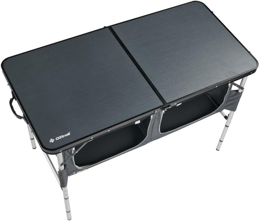 OZtrail Folding Camp Table with Fabric Storage Cupboard
