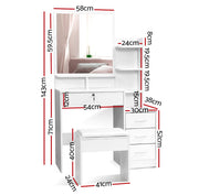 White Four-Drawer Dressing Table & Stool with Mirror