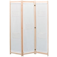 Cream 3-Panel Fir-Wood Room Divider with 5 Storage Pockets