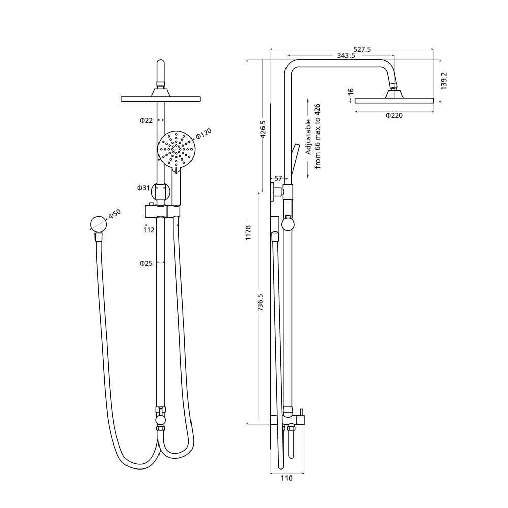 9-Inch Round Black Twin-Hose Shower System